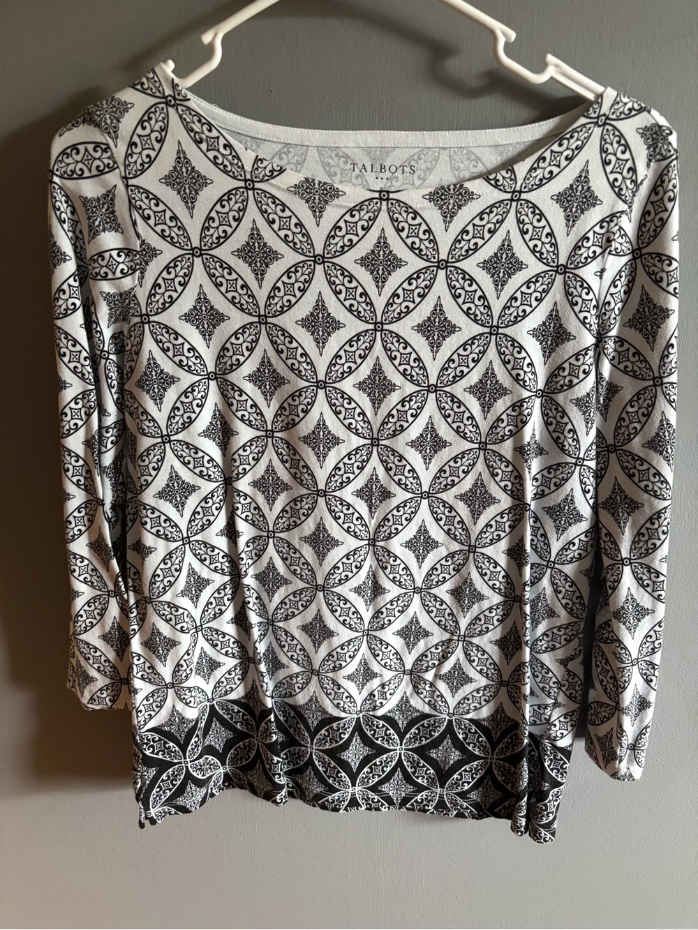 Talbots Black and White Patterned Boatneck Top -Cotton